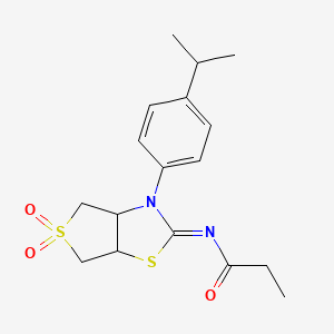 molecular formula C17H22N2O3S2 B12192461 N-[(2E)-5,5-dioxido-3-[4-(propan-2-yl)phenyl]tetrahydrothieno[3,4-d][1,3]thiazol-2(3H)-ylidene]propanamide 