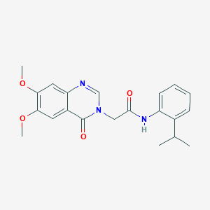 molecular formula C21H23N3O4 B12192558 2-(6,7-dimethoxy-4-oxoquinazolin-3(4H)-yl)-N-[2-(propan-2-yl)phenyl]acetamide 