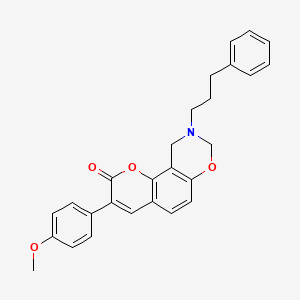 molecular formula C27H25NO4 B12192640 3-(4-methoxyphenyl)-9-(3-phenylpropyl)-9,10-dihydro-2H,8H-chromeno[8,7-e][1,3]oxazin-2-one 