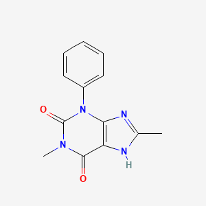 molecular formula C13H12N4O2 B1219268 3,7-Dihydro-1,8-dimethyl-3-phenyl-1H-purine-2,6-dione CAS No. 72702-76-2