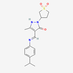 molecular formula C18H23N3O3S B12192855 (4E)-2-(1,1-dioxidotetrahydrothiophen-3-yl)-5-methyl-4-({[4-(propan-2-yl)phenyl]amino}methylidene)-2,4-dihydro-3H-pyrazol-3-one 