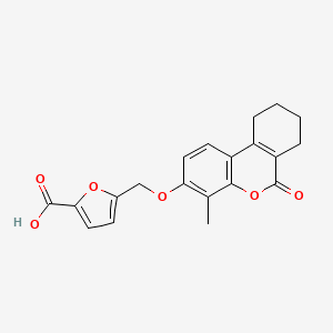 molecular formula C20H18O6 B12192901 5-(((4-methyl-6-oxo-7,8,9,10-tetrahydro-6H-benzo[c]chromen-3-yl)oxy)methyl)furan-2-carboxylic acid 