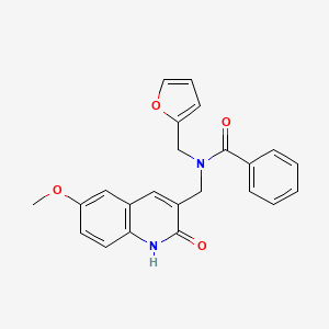 molecular formula C23H20N2O4 B1219293 N-(2-furanylmethyl)-N-[(6-methoxy-2-oxo-1H-quinolin-3-yl)methyl]benzamide 