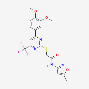 molecular formula C19H17F3N4O4S B1219294 2-[[4-(3,4-dimethoxyphenyl)-6-(trifluoromethyl)-2-pyrimidinyl]thio]-N-(5-methyl-3-isoxazolyl)acetamide 
