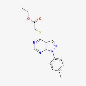 molecular formula C16H16N4O2S B1219295 2-[[1-(4-Methylphenyl)-4-pyrazolo[3,4-d]pyrimidinyl]thio]acetic acid ethyl ester 