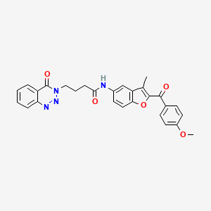 molecular formula C28H24N4O5 B12193068 N-{2-[(4-methoxyphenyl)carbonyl]-3-methyl-1-benzofuran-5-yl}-4-(4-oxo-1,2,3-benzotriazin-3(4H)-yl)butanamide 