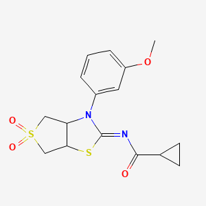molecular formula C16H18N2O4S2 B12193168 N-[(2Z)-3-(3-methoxyphenyl)-5,5-dioxidotetrahydrothieno[3,4-d][1,3]thiazol-2(3H)-ylidene]cyclopropanecarboxamide 