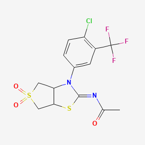 molecular formula C14H12ClF3N2O3S2 B12193179 N-[(2Z)-3-[4-chloro-3-(trifluoromethyl)phenyl]-5,5-dioxidotetrahydrothieno[3,4-d][1,3]thiazol-2(3H)-ylidene]acetamide 