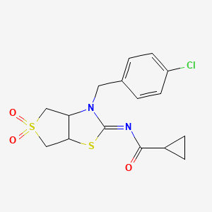 molecular formula C16H17ClN2O3S2 B12193261 N-[(2Z)-3-(4-chlorobenzyl)-5,5-dioxidotetrahydrothieno[3,4-d][1,3]thiazol-2(3H)-ylidene]cyclopropanecarboxamide 