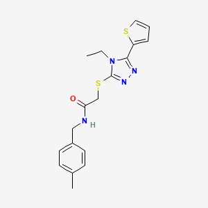 molecular formula C18H20N4OS2 B12193293 2-(4-ethyl-5-(2-thienyl)(1,2,4-triazol-3-ylthio))-N-[(4-methylphenyl)methyl]ac etamide 