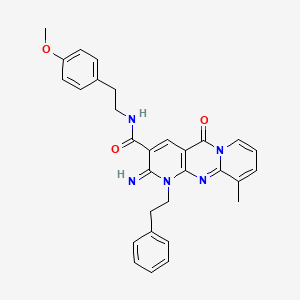 molecular formula C30H29N5O3 B12193299 6-imino-N-[2-(4-methoxyphenyl)ethyl]-11-methyl-2-oxo-7-(2-phenylethyl)-1,7,9-triazatricyclo[8.4.0.03,8]tetradeca-3(8),4,9,11,13-pentaene-5-carboxamide 
