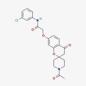 molecular formula C23H23ClN2O5 B12193403 2-[(1'-acetyl-4-oxo-3,4-dihydrospiro[chromene-2,4'-piperidin]-7-yl)oxy]-N-(3-chlorophenyl)acetamide 