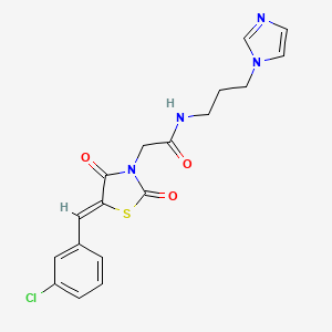 molecular formula C18H17ClN4O3S B12193458 2-[(5Z)-5-(3-chlorobenzylidene)-2,4-dioxo-1,3-thiazolidin-3-yl]-N-[3-(1H-imidazol-1-yl)propyl]acetamide 