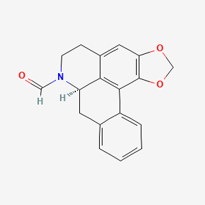 molecular formula C18H15NO3 B1219355 7H-Benzo(g)-1,3-benzodioxolo(6,5,4-de)quinoline-7-carboxaldehyde,5,6,7a,8-tetrahydro-, (7aR)- CAS No. 83459-45-4