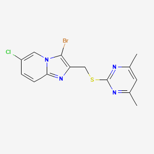 molecular formula C14H12BrClN4S B12193607 2-[({3-Bromo-6-chloroimidazo[1,2-a]pyridin-2-yl}methyl)sulfanyl]-4,6-dimethylpyrimidine 