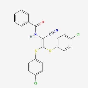 molecular formula C22H14Cl2N2OS2 B12193786 Benzamide, N-[2,2-bis[(4-chlorophenyl)thio]-1-cyanoethenyl]- CAS No. 64326-60-9