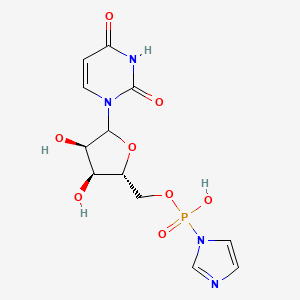 molecular formula C12H15N4O8P B1219385 [(2R,3S,4R)-5-(2,4-dioxopyrimidin-1-yl)-3,4-dihydroxyoxolan-2-yl]methoxy-imidazol-1-ylphosphinic acid CAS No. 56428-57-0