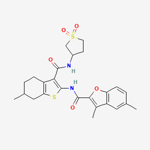 molecular formula C25H28N2O5S2 B12193865 N-{3-[(1,1-dioxidotetrahydrothiophen-3-yl)carbamoyl]-6-methyl-4,5,6,7-tetrahydro-1-benzothiophen-2-yl}-3,5-dimethyl-1-benzofuran-2-carboxamide 