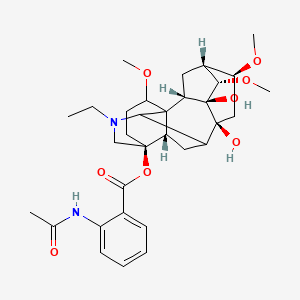 molecular formula C32H44N2O8 B1219391 [(2S,3S,4S,5R,6S,8S,13S,16S,17S)-11-ethyl-3,8-dihydroxy-4,6,16-trimethoxy-11-azahexacyclo[7.7.2.12,5.01,10.03,8.013,17]nonadecan-13-yl] 2-acetamidobenzoate 