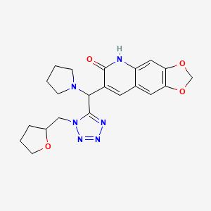 molecular formula C21H24N6O4 B1219403 7-[[1-(2-oxolanylmethyl)-5-tetrazolyl]-(1-pyrrolidinyl)methyl]-5H-[1,3]dioxolo[4,5-g]quinolin-6-one 