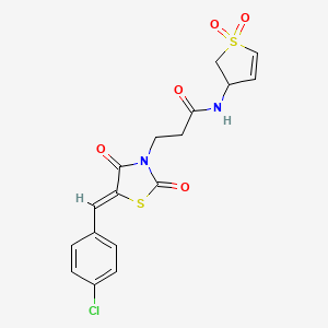 molecular formula C17H15ClN2O5S2 B12194064 3-[(5Z)-5-(4-chlorobenzylidene)-2,4-dioxo-1,3-thiazolidin-3-yl]-N-(1,1-dioxido-2,3-dihydrothiophen-3-yl)propanamide 