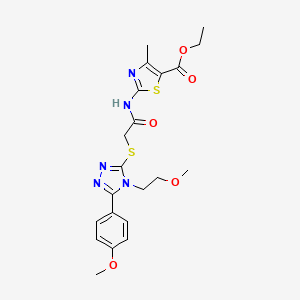 molecular formula C21H25N5O5S2 B1219407 2-[[2-[[4-(2-Methoxyethyl)-5-(4-methoxyphenyl)-1,2,4-triazol-3-yl]thio]-1-oxoethyl]amino]-4-methyl-5-thiazolecarboxylic acid ethyl ester 