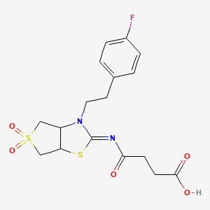 molecular formula C17H19FN2O5S2 B12194079 4-{[(2Z)-3-[2-(4-fluorophenyl)ethyl]-5,5-dioxidotetrahydrothieno[3,4-d][1,3]thiazol-2(3H)-ylidene]amino}-4-oxobutanoic acid 