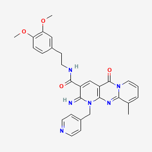 molecular formula C29H28N6O4 B12194088 N-[2-(3,4-dimethoxyphenyl)ethyl]-6-imino-11-methyl-2-oxo-7-(pyridin-4-ylmethyl)-1,7,9-triazatricyclo[8.4.0.03,8]tetradeca-3(8),4,9,11,13-pentaene-5-carboxamide 