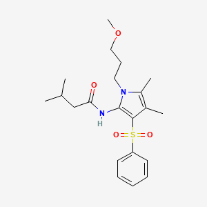 molecular formula C21H30N2O4S B12194144 N-[1-(3-methoxypropyl)-4,5-dimethyl-3-(phenylsulfonyl)-1H-pyrrol-2-yl]-3-methylbutanamide 