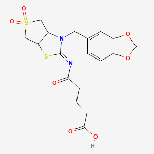molecular formula C18H20N2O7S2 B12194175 5-{[(2Z)-3-(1,3-benzodioxol-5-ylmethyl)-5,5-dioxidotetrahydrothieno[3,4-d][1,3]thiazol-2(3H)-ylidene]amino}-5-oxopentanoic acid 