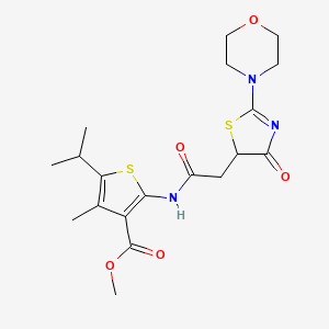 molecular formula C19H25N3O5S2 B12194266 Methyl 4-methyl-2-({[2-(morpholin-4-yl)-4-oxo-4,5-dihydro-1,3-thiazol-5-yl]acetyl}amino)-5-(propan-2-yl)thiophene-3-carboxylate 