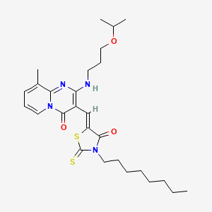 molecular formula C27H38N4O3S2 B12194504 9-methyl-3-[(Z)-(3-octyl-4-oxo-2-thioxo-1,3-thiazolidin-5-ylidene)methyl]-2-{[3-(propan-2-yloxy)propyl]amino}-4H-pyrido[1,2-a]pyrimidin-4-one 