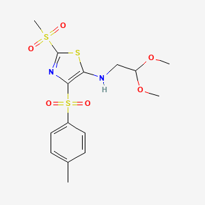 molecular formula C15H20N2O6S3 B12194519 N-(2,2-dimethoxyethyl)-2-methanesulfonyl-4-(4-methylbenzenesulfonyl)-1,3-thiazol-5-amine 