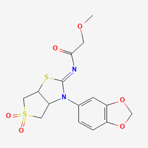 molecular formula C15H16N2O6S2 B12194574 N-[(2Z)-3-(1,3-benzodioxol-5-yl)-5,5-dioxidotetrahydrothieno[3,4-d][1,3]thiazol-2(3H)-ylidene]-2-methoxyacetamide 