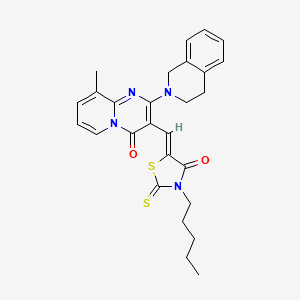 molecular formula C27H28N4O2S2 B12194608 2-(3,4-dihydroisoquinolin-2(1H)-yl)-9-methyl-3-[(Z)-(4-oxo-3-pentyl-2-thioxo-1,3-thiazolidin-5-ylidene)methyl]-4H-pyrido[1,2-a]pyrimidin-4-one 