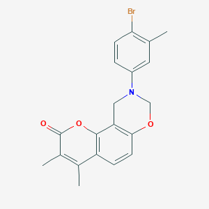 molecular formula C20H18BrNO3 B12194636 9-(4-bromo-3-methylphenyl)-3,4-dimethyl-9,10-dihydro-2H,8H-chromeno[8,7-e][1,3]oxazin-2-one 