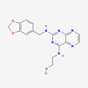 molecular formula C16H16N6O3 B12194659 2-({2-[(1,3-Benzodioxol-5-ylmethyl)amino]pteridin-4-yl}amino)ethanol 