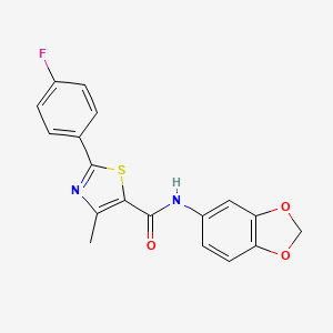 molecular formula C18H13FN2O3S B12194696 N~5~-(1,3-benzodioxol-5-yl)-2-(4-fluorophenyl)-4-methyl-1,3-thiazole-5-carboxamide 