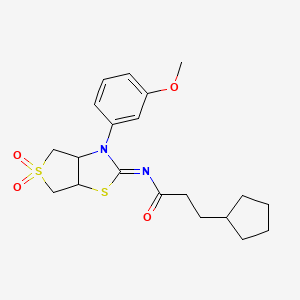 molecular formula C20H26N2O4S2 B12194768 3-cyclopentyl-N-[(2Z)-3-(3-methoxyphenyl)-5,5-dioxidotetrahydrothieno[3,4-d][1,3]thiazol-2(3H)-ylidene]propanamide 
