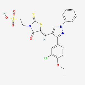 molecular formula C23H20ClN3O5S3 B12194826 2-[(5Z)-5-{[3-(3-chloro-4-ethoxyphenyl)-1-phenyl-1H-pyrazol-4-yl]methylidene}-4-oxo-2-thioxo-1,3-thiazolidin-3-yl]ethanesulfonic acid 