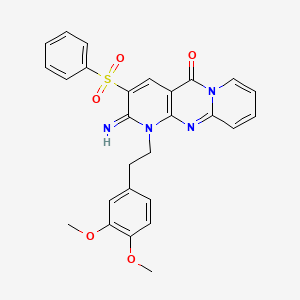 molecular formula C27H24N4O5S B12194829 5-(benzenesulfonyl)-7-[2-(3,4-dimethoxyphenyl)ethyl]-6-imino-1,7,9-triazatricyclo[8.4.0.03,8]tetradeca-3(8),4,9,11,13-pentaen-2-one 