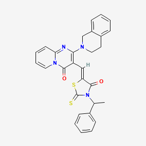 molecular formula C29H24N4O2S2 B12194843 2-(3,4-dihydroisoquinolin-2(1H)-yl)-3-{(Z)-[4-oxo-3-(1-phenylethyl)-2-thioxo-1,3-thiazolidin-5-ylidene]methyl}-4H-pyrido[1,2-a]pyrimidin-4-one 