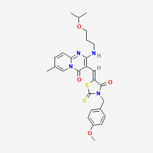 molecular formula C27H30N4O4S2 B12194968 3-{(Z)-[3-(4-methoxybenzyl)-4-oxo-2-thioxo-1,3-thiazolidin-5-ylidene]methyl}-7-methyl-2-{[3-(propan-2-yloxy)propyl]amino}-4H-pyrido[1,2-a]pyrimidin-4-one 
