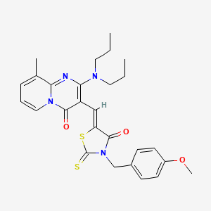 molecular formula C27H30N4O3S2 B12194987 2-(dipropylamino)-3-{(Z)-[3-(4-methoxybenzyl)-4-oxo-2-thioxo-1,3-thiazolidin-5-ylidene]methyl}-9-methyl-4H-pyrido[1,2-a]pyrimidin-4-one 