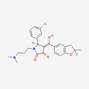 molecular formula C25H27ClN2O4 B12194988 (4E)-5-(3-chlorophenyl)-1-[3-(dimethylamino)propyl]-4-[hydroxy-(2-methyl-2,3-dihydro-1-benzofuran-5-yl)methylidene]pyrrolidine-2,3-dione 