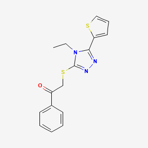molecular formula C16H15N3OS2 B12195010 2-[(4-Ethyl-5-thiophen-2-yl-1,2,4-triazol-3-yl)sulfanyl]-1-phenylethanone 