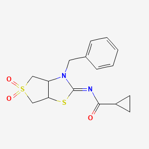 molecular formula C16H18N2O3S2 B12195068 N-[(2Z)-3-benzyl-5,5-dioxidotetrahydrothieno[3,4-d][1,3]thiazol-2(3H)-ylidene]cyclopropanecarboxamide 