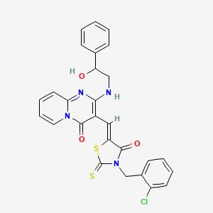 molecular formula C27H21ClN4O3S2 B12195131 3-{(Z)-[3-(2-chlorobenzyl)-4-oxo-2-thioxo-1,3-thiazolidin-5-ylidene]methyl}-2-[(2-hydroxy-2-phenylethyl)amino]-4H-pyrido[1,2-a]pyrimidin-4-one 