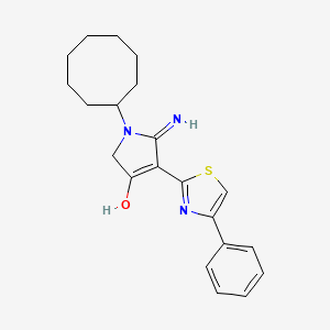 molecular formula C21H25N3OS B12195164 5-amino-1-cyclooctyl-4-(4-phenyl-1,3-thiazol-2-yl)-1,2-dihydro-3H-pyrrol-3-one 