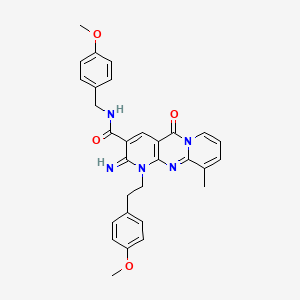 molecular formula C30H29N5O4 B12195200 6-imino-7-[2-(4-methoxyphenyl)ethyl]-N-[(4-methoxyphenyl)methyl]-11-methyl-2-oxo-1,7,9-triazatricyclo[8.4.0.03,8]tetradeca-3(8),4,9,11,13-pentaene-5-carboxamide 